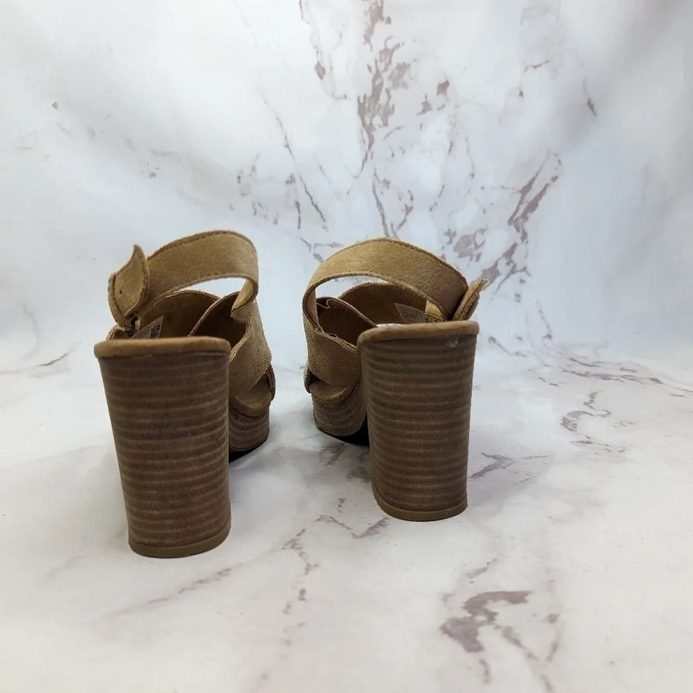 Toms Tan Suede Platform Sandals